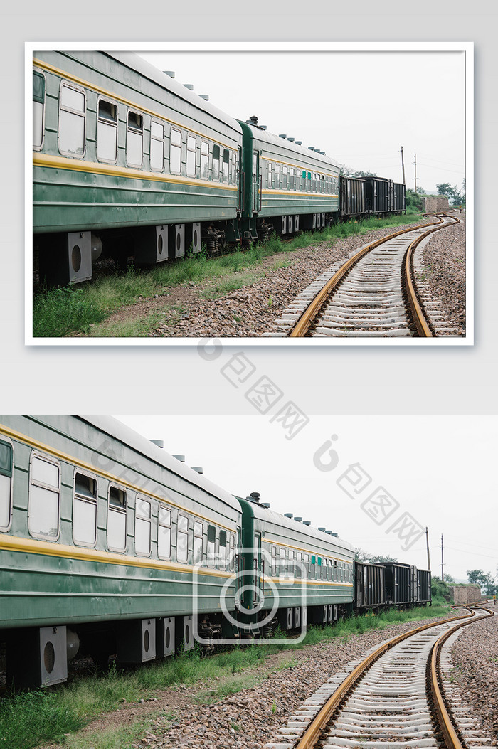 绿皮火车火车轨道摄影图