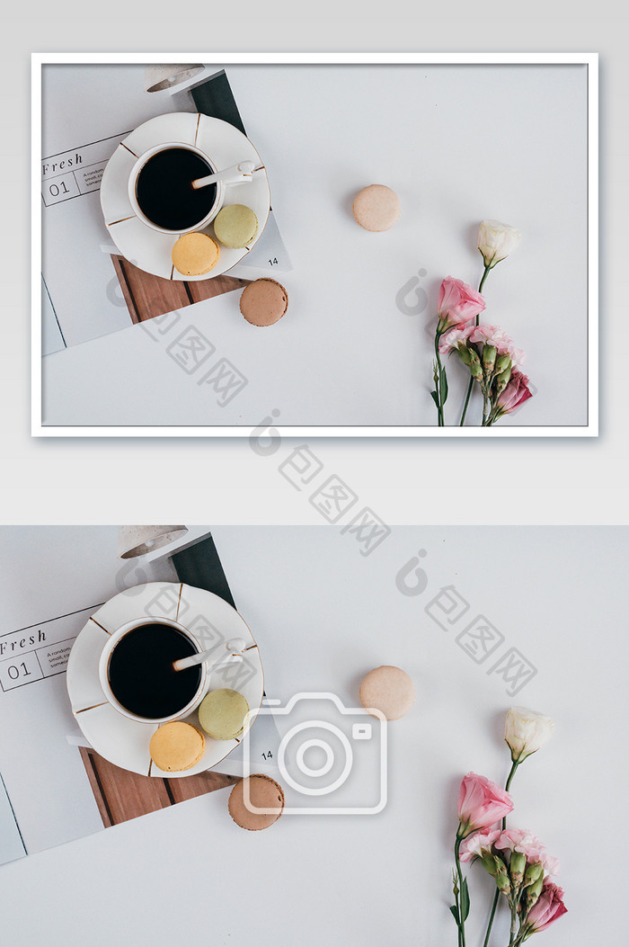清新咖啡杯花枝背景摄影图