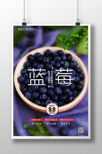简约养生水果蓝莓促销海报图片
