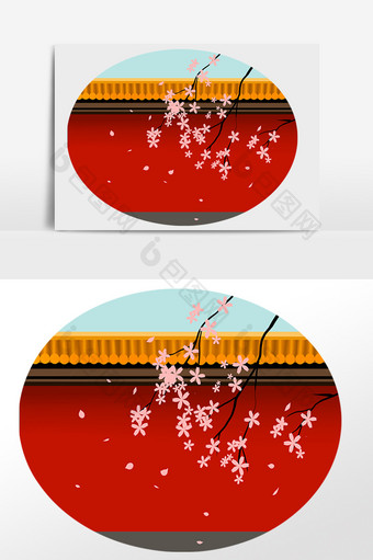 古代墙面屋檐花枝图片