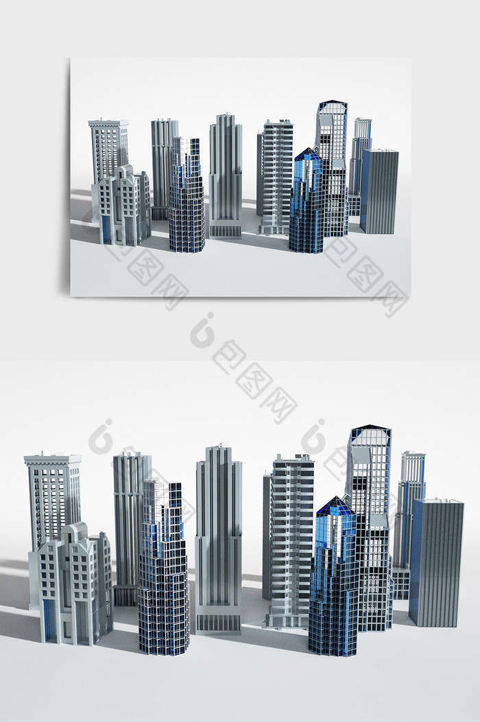 灰蓝色系现代简约风格楼宇建筑C4D场景图片图片