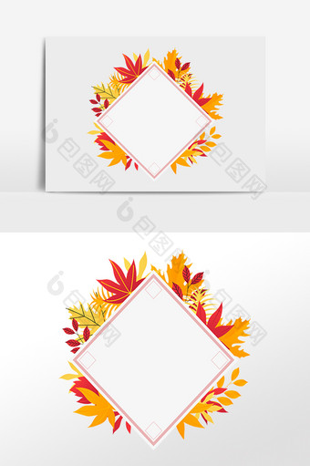 秋天秋季树叶菱形边框图片