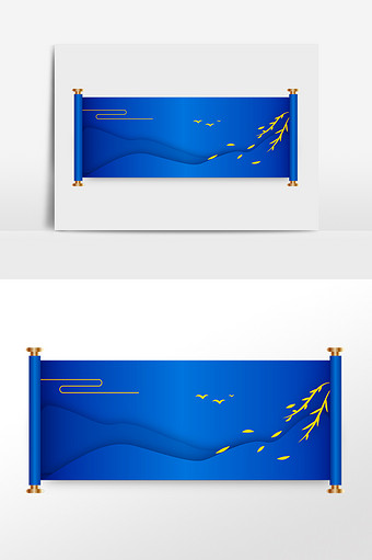 古风蓝色卷轴画轴