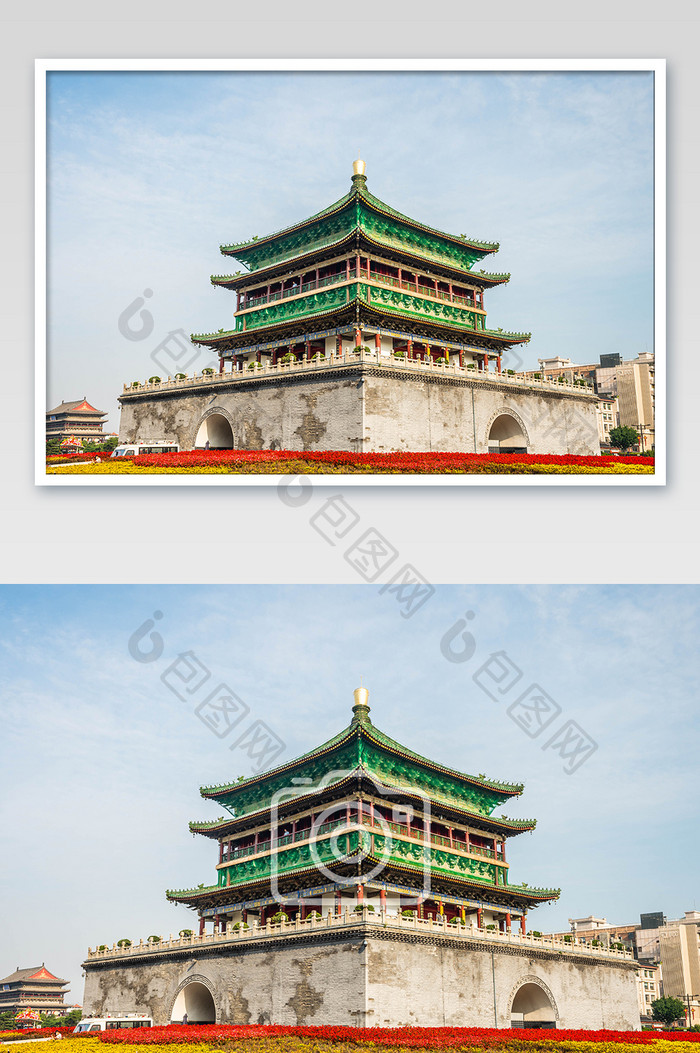 西安古建筑钟楼摄影图