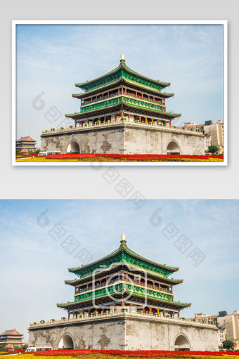 西安古建筑钟楼摄影图图片