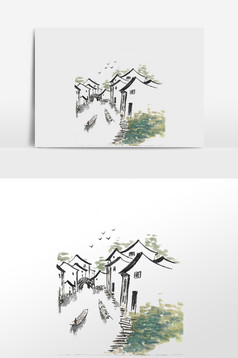 水墨江南民居青瓦白墙白墙灰瓦