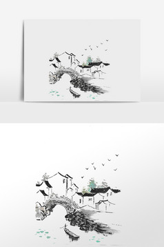 水墨江南民居青瓦白墙白墙灰瓦