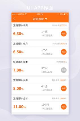 橙红色理财APP定投理财收益UI列表