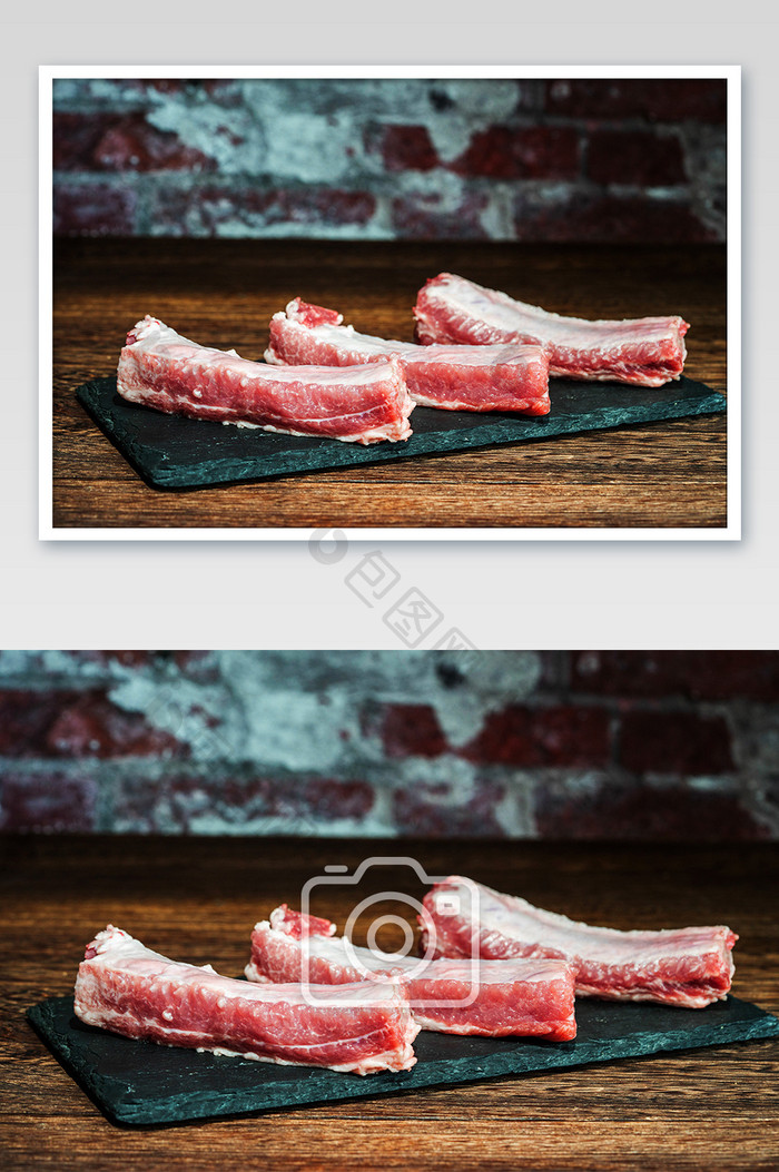 餐饮食材冷鲜猪肋条摄影图