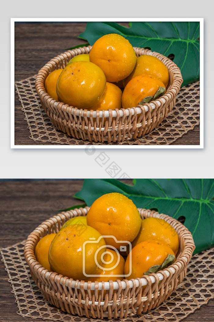 一篮美味水果甜柿子摄影图图片图片