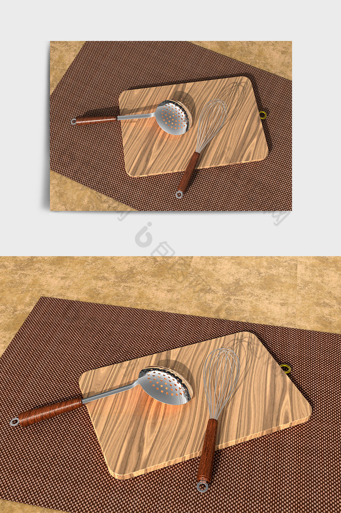 家用厨房用品砧板漏勺打蛋器C4D模型图片图片