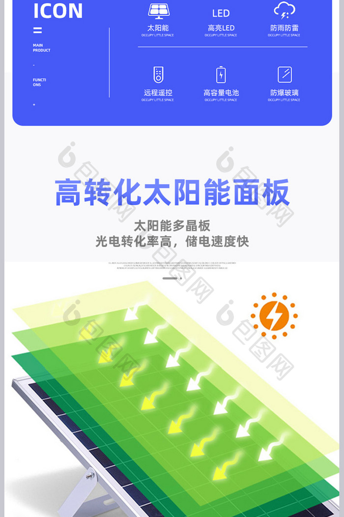 C4D简约时尚广场太阳能探照灯详情页设计