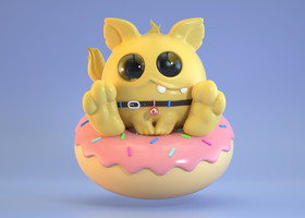 C4D甜甜圈可爱小猫咪IP模型（OC渲）