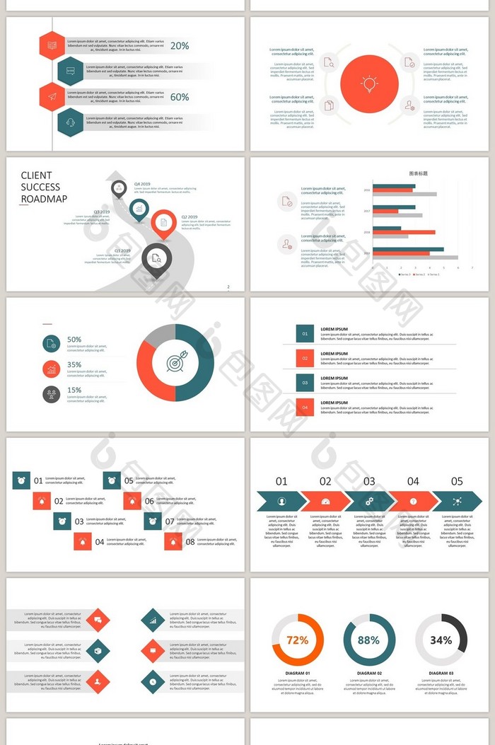 红绿商务通用40页PPT图表合集