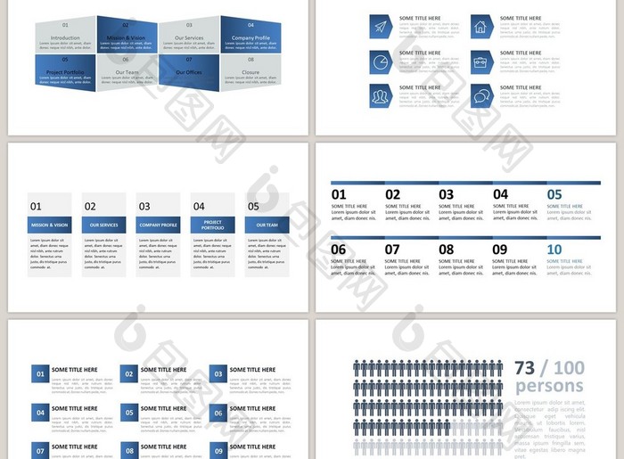 蓝灰商务通用40页PPT图表合集