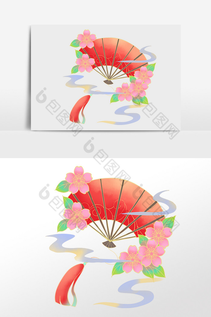 中式国风花朵扇子图片图片