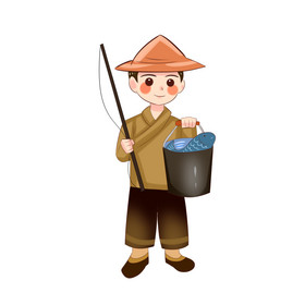 可爱钓鱼渔夫鱼竿图片