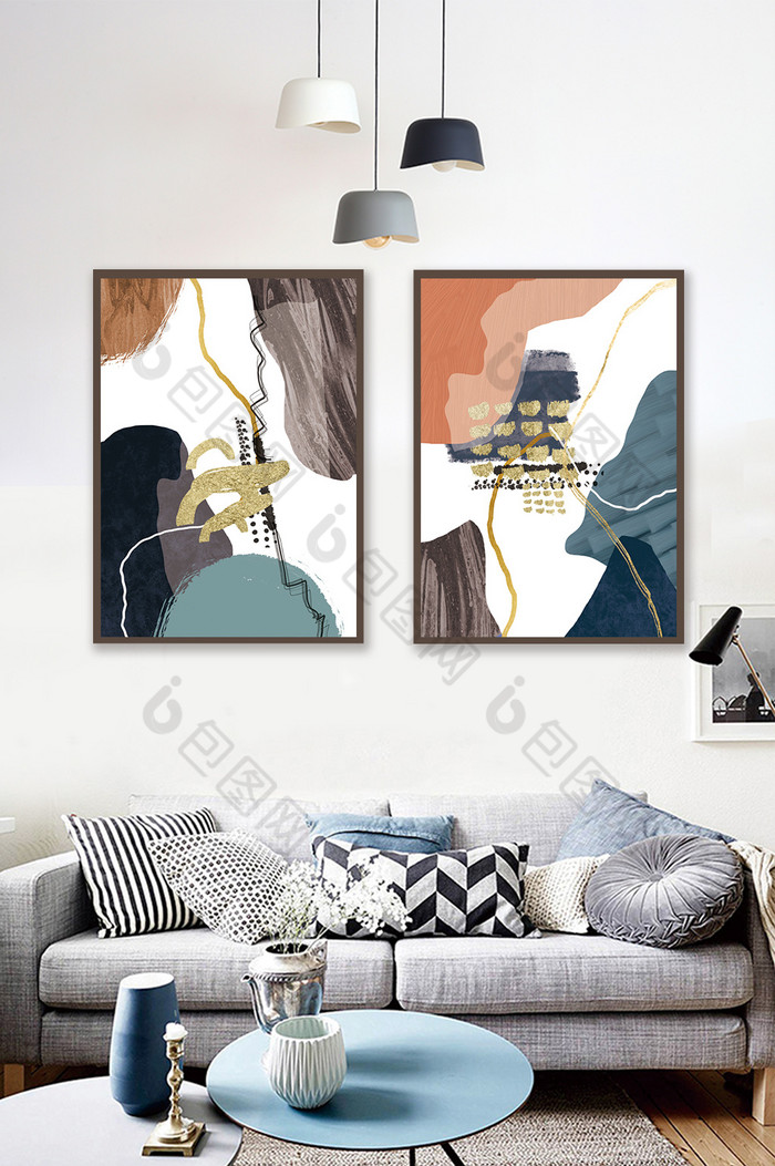 抽象木纹北欧客厅卧室小清新装饰画图片图片