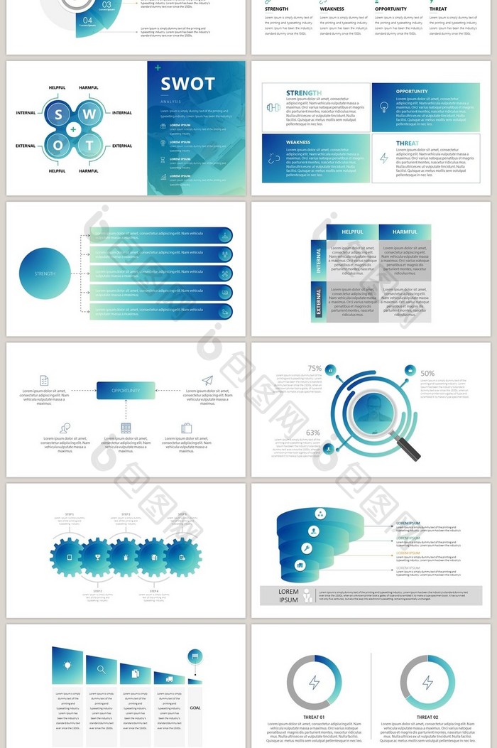 蓝绿色渐变商务通用40页PPT图表合集