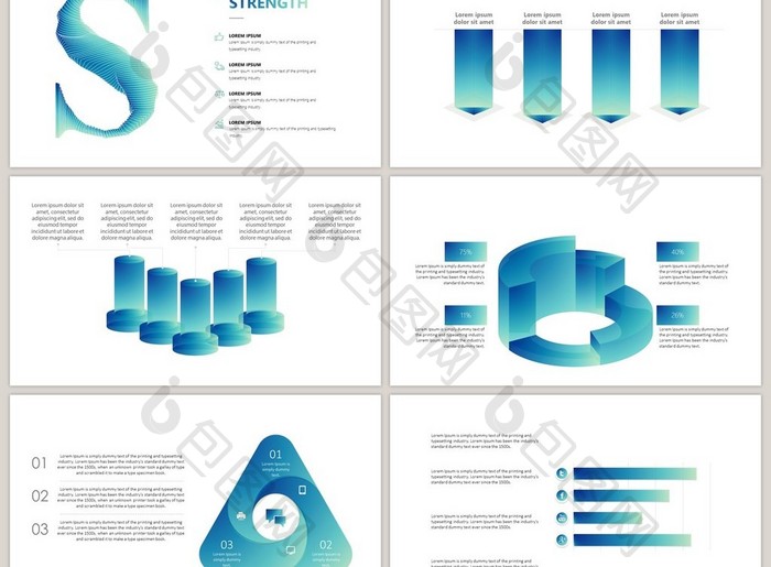 蓝绿色渐变商务通用40页PPT图表合集