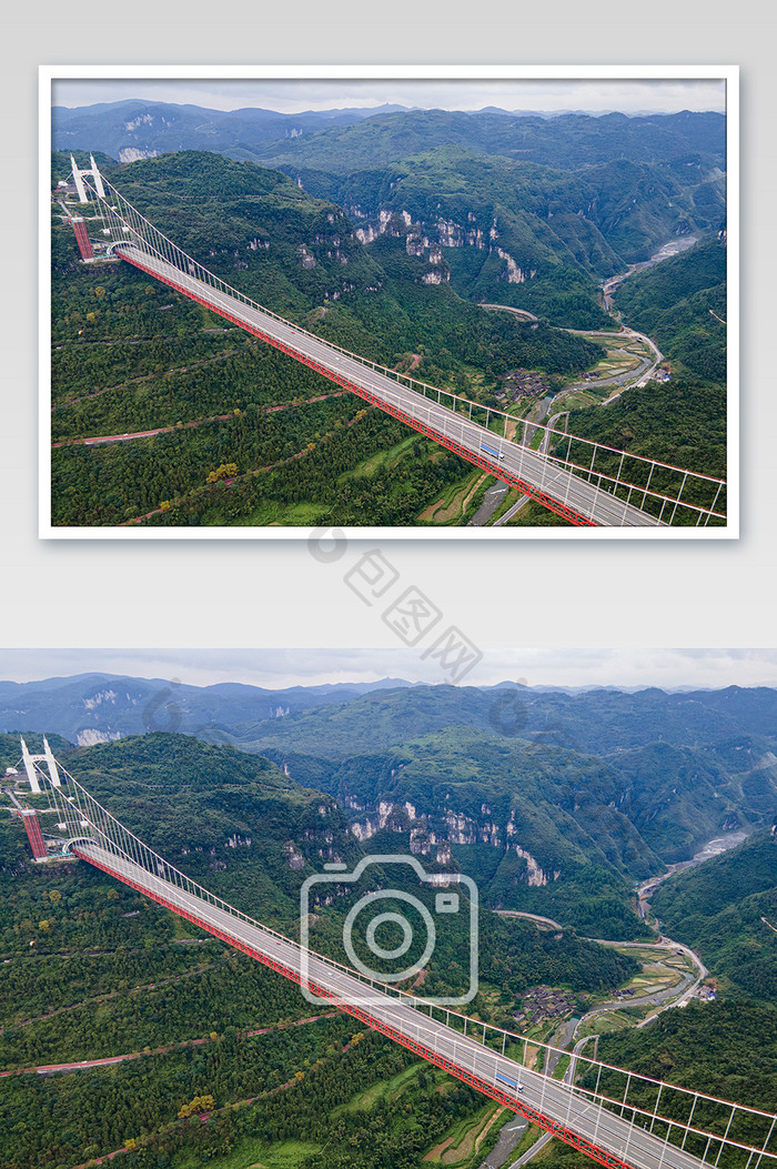 航拍跨越峡谷高速路大桥摄影图片