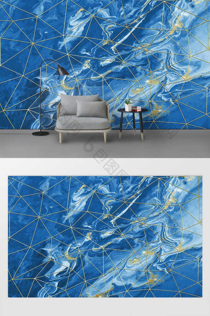 抽象线条蓝色纹理大理石电视背景墙图片图片