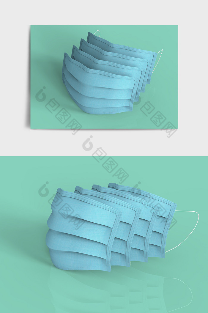 蓝色医疗物资口罩C4D模型图片图片