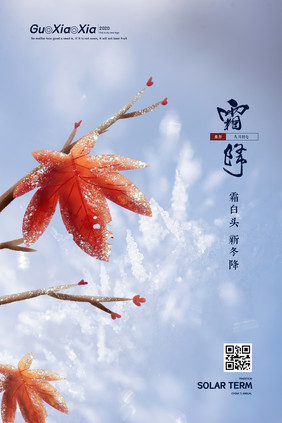 雪花冰晶枫叶二十四节气霜降海报