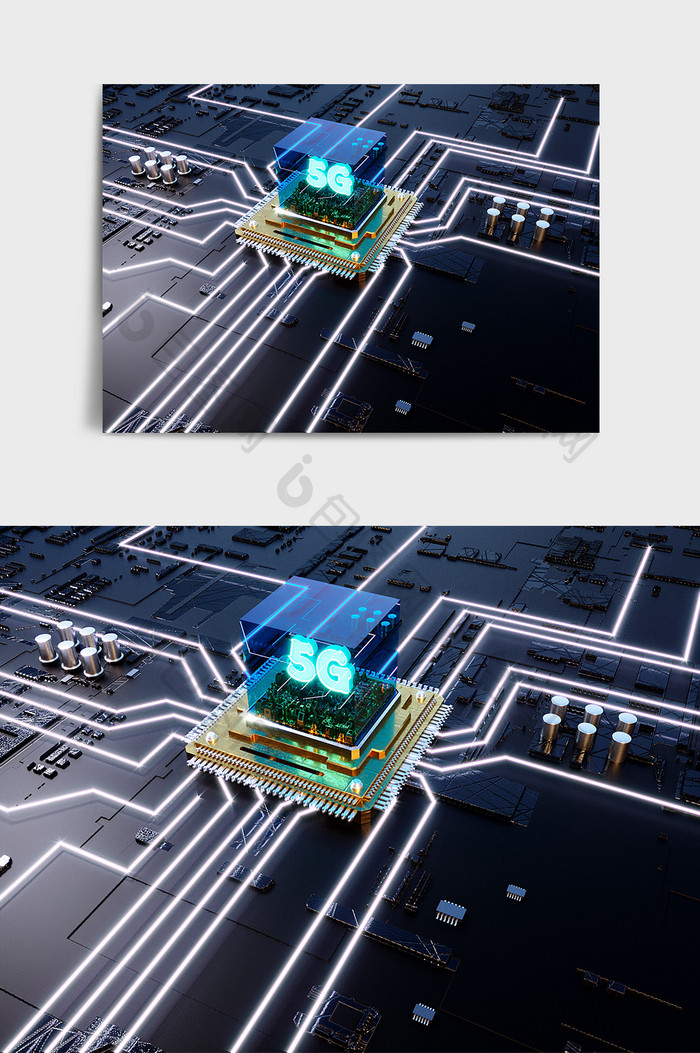 C4D科技数字类5G芯片场景效果图