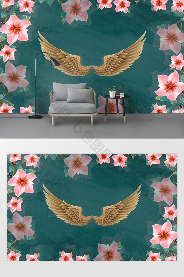 新中式花围边翅膀元素电视背景墙图片图片
