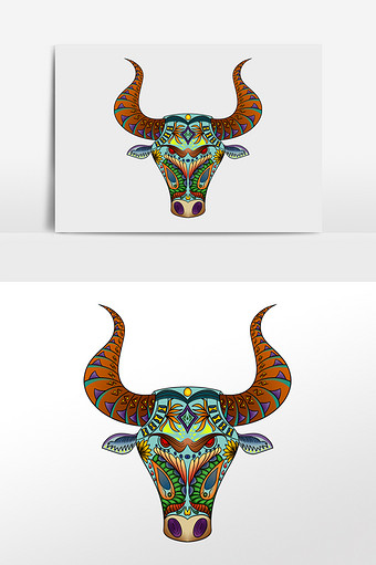 民族花纹老牛头图腾图片下载