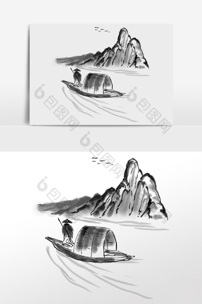 中国风水墨风小船图片