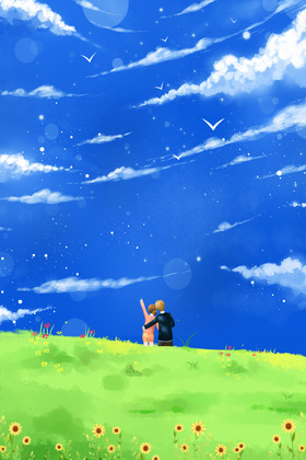 蓝天白云草地仰望日系图片