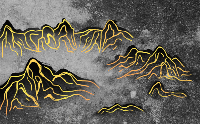 灰色大理石纹理鎏金不规则山体电视背景墙图片