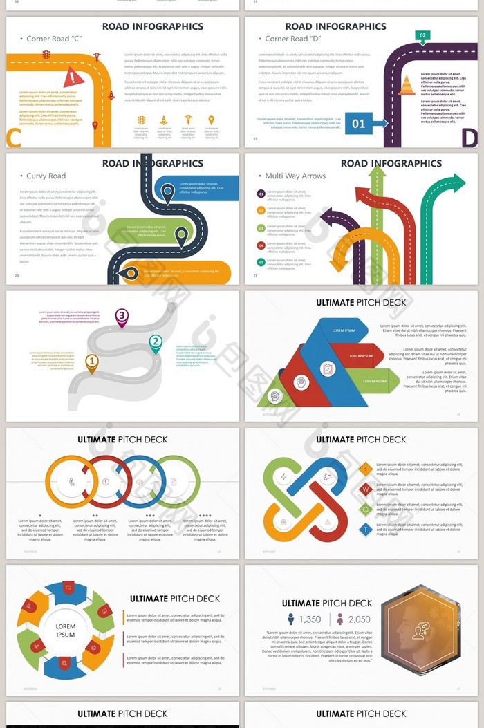 彩色交通通道形象图表40页PPT图表模板