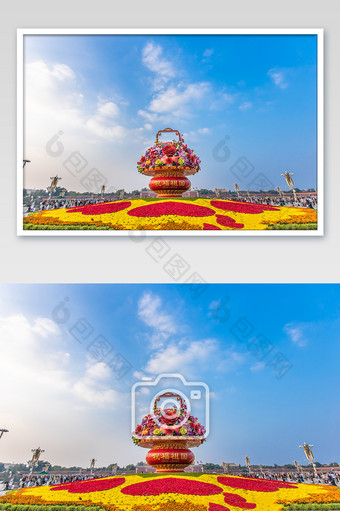 北京2020国庆天安门花篮的摄影图片