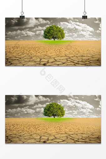 黄色沙漠绿色树木起源背景图片