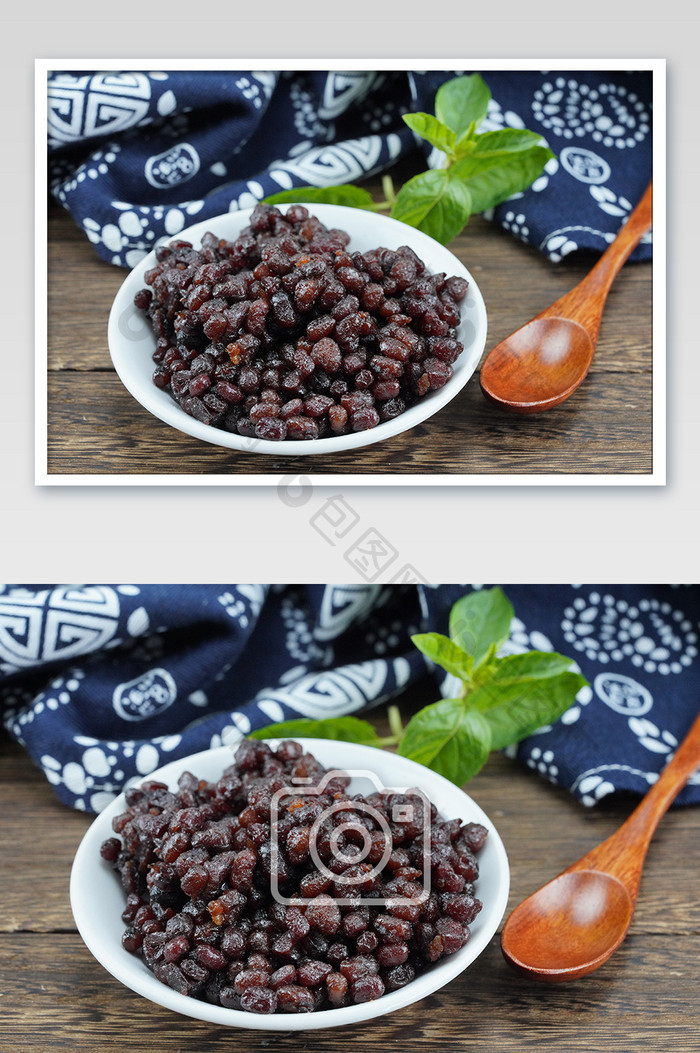 红豆馅和木勺摄影图
