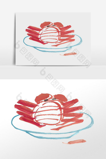 螃蟹水墨画插画国风图片