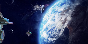 蓝色星空地球未来科技宇宙飞船背景