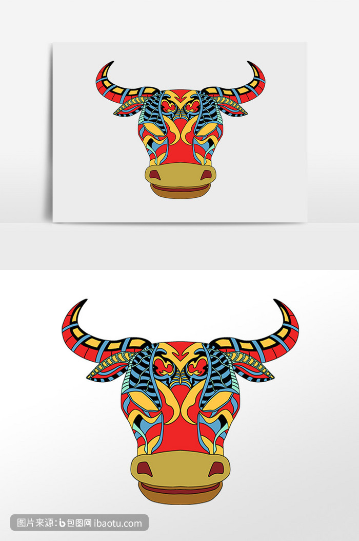 民族花纹牛头老牛卡通,包图网,图片,素材,模板,免费