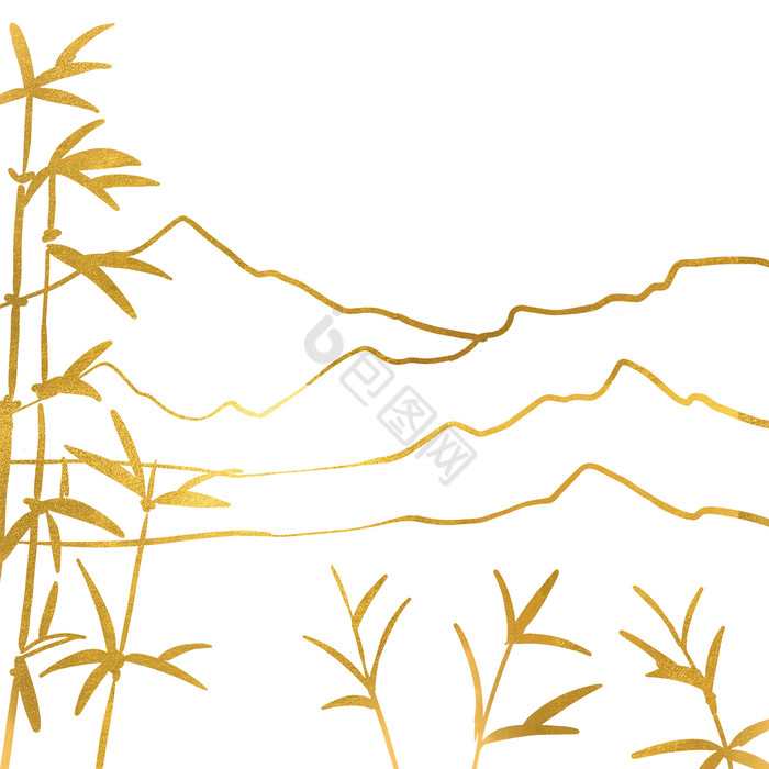 金色山水竹林底纹图片