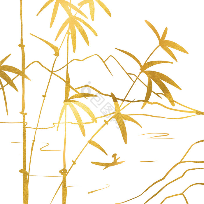 金色山水竹林富贵竹图片