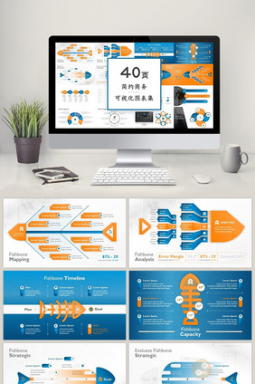 鱼状时间轴40页PPT图表模板