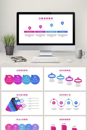 紫红公司创业计划过程信息图表PPT模板