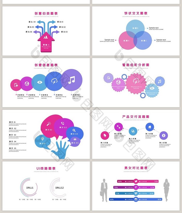 紫红公司创业计划过程信息图表PPT模板