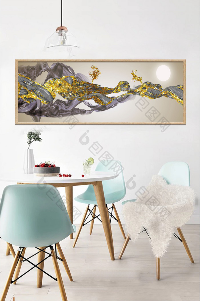 金色鎏金山水麋鹿装饰画
