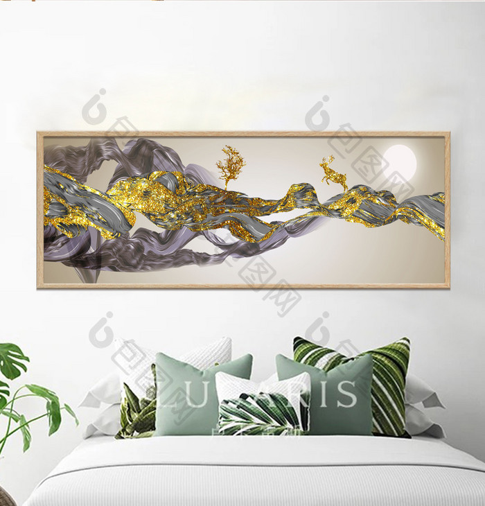 金色鎏金山水麋鹿装饰画