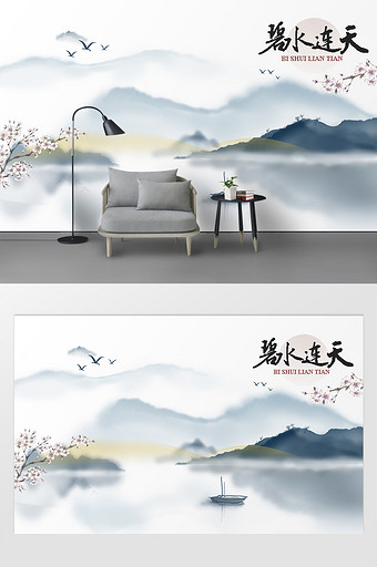 大气简约中国风水墨梅花沙发背景墙图片