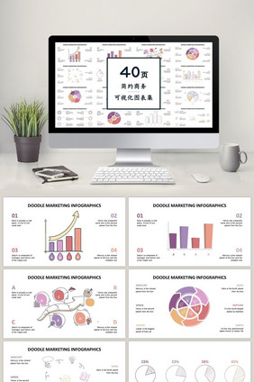 卡通手绘创意图表40页PPT图表模板